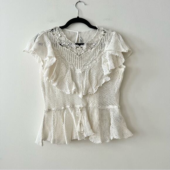 Anthropologie Ranna Gill Mesh White Peplum Top - Picture 4 of 8